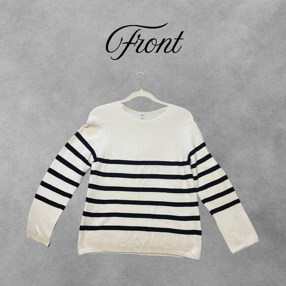 Uniqlo Striped Knit Sweater/Jumper Size S | White Black Mariner Stripe Crewneck - Picture 1 of 3